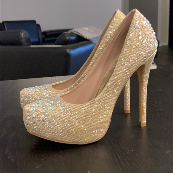 Pump Crystal Bling Rhineston Stilett Platform Heel - Picture 2 of 14